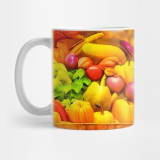 Colorful fruits and vegetables in a basket Mug